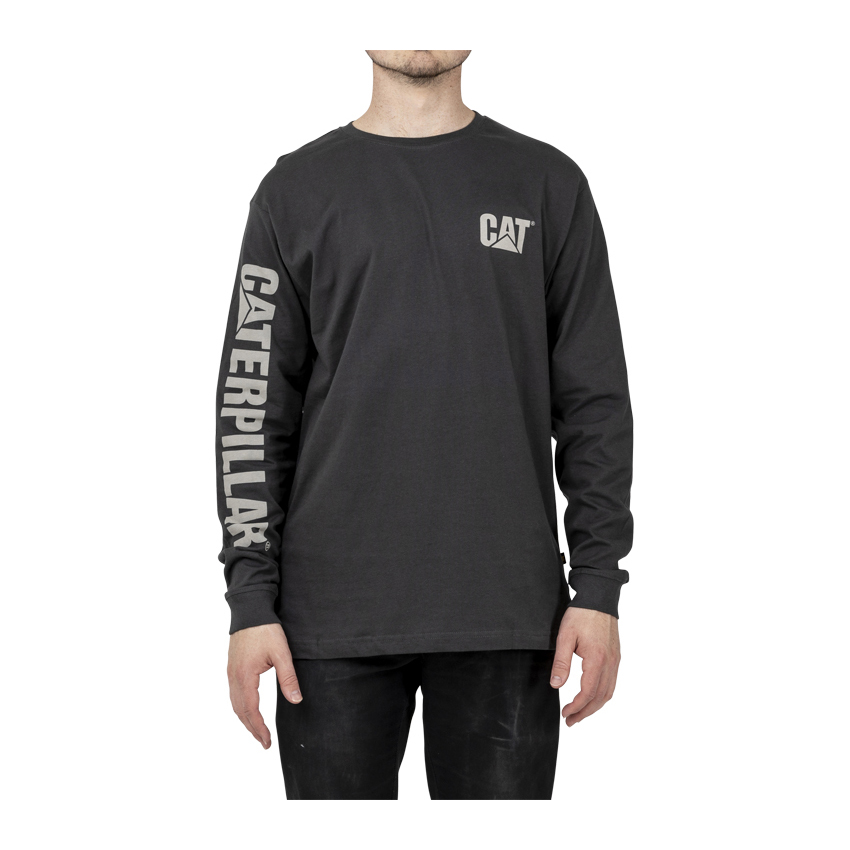 Caterpillar Clothing South Africa - Cat Men's Trademark Banner Long Sleeve T-Shirts Dark Grey CF3912570